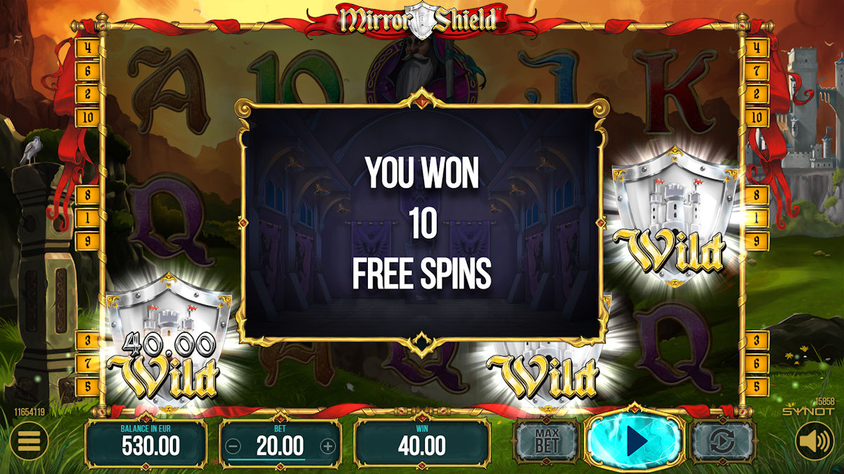 Three Wild/Scatter symbols will send you into freespins on Mirror Shield